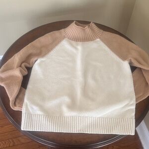 Banana Republic Cream and Tan Raglan Funnel Neck Sweater